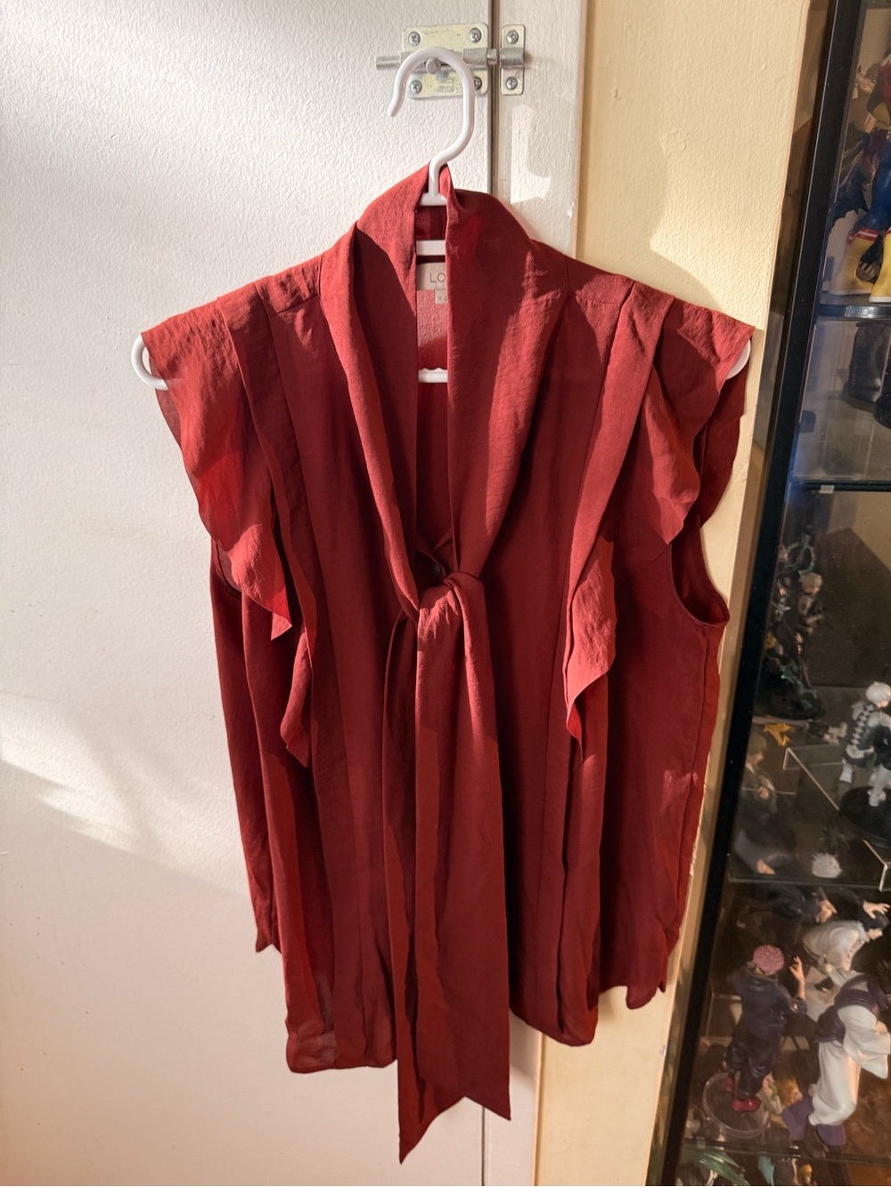 LOFT Brick Red Tie-Front Sleeveless Blouse